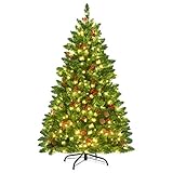 COSTWAY 135/200cm Künstlicher Weihnachtsbaum mit warmweißer LED-Lichterkette, Tannenbaum mit Metallständer, Christbaum PVC Nadeln, Kunstbaum Weihnachten Klappsystem, grün (135cm)