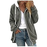 TWIOIOVE Jacke Damen Fleecejacke Einfarbig Warm Langarm Plüschjacke Winterjake Teddy Warm Outdoorjacken Zip Up Hoodie Oversized Softshelljacke Winddicht Kälteschutz Funktionsjack