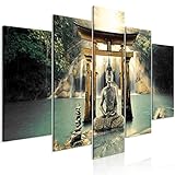 decomonkey Bilder Buddha 200x100 cm 5 Teilig Leinwandbilder Bild auf Leinwand Wandbild Kunstdruck Wanddeko Wand Wohnzimmer Wanddekoration Deko Zen Orient W