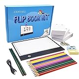 Canvall Flipbook Kit zum Zeichnen und Nachzeichnen, enthalten:A5 LED Light Box, 540 Seiten animiertes Loseblattpapier, 2 HB +12 farbige Zeichenstifte, Bleistiftspitzer, Radiergummi, Schraub