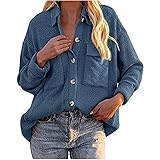 Sweatjacke Damen Cordsamt Einfarbig Übergangsjacke Langarmshirt Knopfleiste Vorne Revers Jacke Damen Herbst-Winter Lange Ärmel Dicke Bluse Hemd Mode Lässig Sweatjacke Mantel mit T