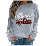 Weihnachten Damen t Shirt Langarm Oversize Pullover Damen Herren Bluse Pulli Damen sexy Damen Pulli Langarm Tunika Damen lang Damen Lange Tshirts Damen für Leggings schwarzes Hemd D