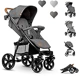 Lionelo Annet Buggy mit Liegefunktion Kinderwagen klein zusammenklappbar Eva-Schaum-Räder Moskitonetz Fußdecke Getränkehalter Korb (Grau, STANDARD)