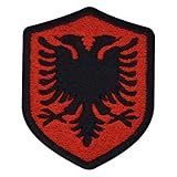 benobler FanShirts4u Aufnäher - ALBANIEN - Wappen - 7 x 5,6cm - Bestickt Flagge Patch Badge Fahne Albania (Schwarze Umrandung)