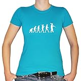 Shirtfun24 Damen Evolution Bauarbeiter Maurer Handwerker Fun T-Shirt, türkis, XXL