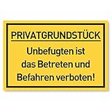 Privatgrundstück Schilder (30x20 cm Kunststoff) - Betreten und Befahren verboten Schild - Privatweg - Zutritt verboten - Durchgang Privat - (Gelb) Betreten Verb