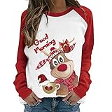 Womens Christmas Hoodies, Elk Print Pullover Damen Lose Print Hoodies Jumper Langarm Übergroße Casual Taschen Sweatshirt Minikleid Lange Kapuzenob