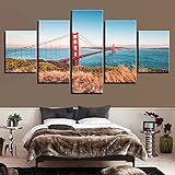 DEFD 5 Teilig Kunstdruck Bilder San Francisco Golden Gate Bridge Moderne Kunstwerk Wand Hause Dekorative Leinwand Hd Druckar Malerei Weihnachten Kreative Geschenke Rahmenlose Leinw