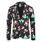 BIBOKAOKE Weihnachten Sakko Herren Anzug Jacke Slim Fit Button in Verschiedenen Druck Festlich Party Blazer Anzugjacke Revers Slim Fit Blazer Elk Print Jacket Freizeit Festlich Kostüm C