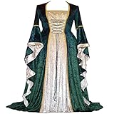 WXDSNH Damen Kleid Mit Ausgestellten Ärmeln Retro Mittelalterlicher Palast Langer Und Boden Rock Krawatte Damen Kleider Stitching Sty
