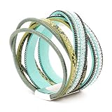 Kandharis breites Wickelarmband Magnetverschluß Strass, Metallic und Leo-Optik 6 Strängen D43 6-Grü