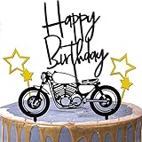 Ouceanwin 4 Pcs Tortendeko Schwarz Gold Cake Topper Motorrad Acryl Happy Birthday Kuchen Topper Glitter Stern Geburtstagstorte Dekoration, Kuchendeko Geburtstag Torte Topper Picks für Mann Jung