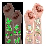 Leesgel Tattoo Kinder Einhorn, 34 Stile Leuchtende Einhorn Kindertattoos Sticker, Temporäre Tattoos für Einhorn Geburtstagsdeko Geschenk Mitgebsel Kindergeburtstag Mädchen Einhorn Aufkleber Spielzeug