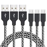 Ulinek Micro USB Kabel 3 Pack 2m, Ladekabel Datenkabel, Nylon Micro USB für Android Handy Smartphone (Schwarz weiß)