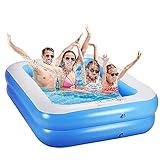 Planschbecken Swimmingpool Rechteckig Aufblasbar für Garten Balkon für Kinder Jungen Mädchen Leicht Aufbaubar Blau (155x108x46cm)