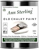 1Kg. Kreidefarbe Shabby Chic'Feinste Farbe' Ann Sterling für Innen und Außen Möbellack Bastellfarbe (Oldwhite Altweiß 01)