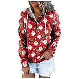 TTWOMEN Damen Langarm Kapuzen Sweatshirt Knopftasche Lässige Weihnachtsdruck Pullover Kordelzug H