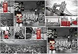 Forwall Fototapete Vlies Tapete Wanddeko London - Doppeldecker Bus Rot Taxi Big Ben Underground Skyline Moderne Wanddekoration 10459VEM 104cm x 70,5cm Schlafzimmer W