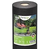 TerraUno - Premium Unkrautvlies 150 g/m² - 50m x 1m = 50 m² Unkrautfolie auf der Rolle I wasserdurchlässig, atmungsaktiv & nährstoffdurchlässig I Gartenvlies gegen Unkraut für den Gartenb