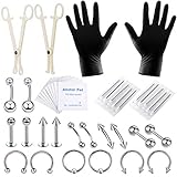 Yisily Fashion Edelstahl Piercing Kit Tattoo Nadeln Augenbraue Nägel Und Lippen Nails Body Piercing Schmuck Zubehör Für Body Piercing, Stahl Farbe Piercing-schmuck (42pcs / Set)