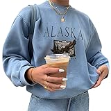 Tomwell Sweatshirts Damen Lange Ärmel Pullover Winter Mit Rundhalsausschnitt Vintage Streetwear Oversized Bunter Cartoons Mädchen Sportbekleidung Sweatshirt Top Hoodie Blau S