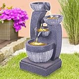 Gartenbrunnen Brunnen Zierbrunnen Zimmerbrunnen Springbrunnen Brunnen Schalen-Spiel mit LED Licht - 230V Wasserfall Wasserspiel für Garten, G