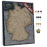 Canvas Deutschlandkarte mit Pinnwand Kork zum Pinnen der Reiseziele - Wanddeko für Jeden Raum - Hochwertige Leinwand Bilder mit Deutschlandkarte in Verschiedenen Größen (70x50 cm, Entwurf 2)