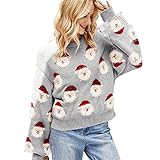 EMPERSTAR Damen Rentier Weihnachtspullover Pullover, Süße Mädchen Neujahr Rundhalsausschnitt Strick Weihnachtspullover Grau+M