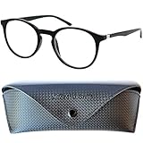 Klassische Nerd Lesebrille mit großen runden Gläsern - mit GRATIS Brillenetui, Kunststoff Rahmen (Schwarz), Lesehilfe Damen und Herren +1.5 Diop