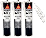 Sikaflex-521 UV witterungsbeständiger Haftstarker Dichtstoff, 300ml, Schwarz, 3 Set mit 5 Düsensp