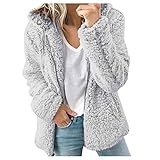 KPPONG Winterjacke Plüschjacke Damen Reißverschluss Pullover,Klassische Einfarbig Plüschjacke Fleecemantel Flauschig Teddy Mantel Warm Kapuzenjacke Park