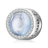 HMMJ Damen 925 Sterling Silber Charm Dangle Bead,DIY Handgemachter Weihnachtsabend Schneelandschaft Glasperlenanhänger für Pandora Chamilia und Europäische Armbänder und Halsk