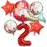 DIWULI, großes Meerjungfrau Luftballon Set, XXL Zahlen-Ballon Zahl 2 rot, Folien-Ballons 2. Kinder-Geburtstag Mädchen, Motto-Party, Dekoration, Ballon-Set Deko süß, Stern, Meer, Fisch, Muschel, F