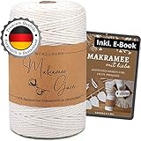 NORDLUCHS® Makramee Garn Natur 3 mm x 200 m, aus 100% Baumwolle, hergestellt in DE, E-Book mit Anleitungen zu Grundtechniken und ersten Projek