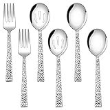 E-far Servierutensilien-Set, 6 Stück, Edelstahl, 21 cm, quadratisch, Gastgeber-Servierset, Metall-Servierlöffel, Schlitzlöffel, Gabeln für Party, Catering, hochglanzpoliert und spü