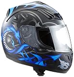 Protectwear H510-11BL-L Motorradhelm, Integralhelm mit Drachendesign, Größe L, Schwarz/Silber/B
