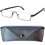 Flex Brille – Leichte & Flexible Halbbrille Lesebrille, Edelstahl Rahmen (Schwarz), GRATIS Brillenetui, Lesehilfe Herren und Damen +2.0 Diop