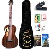 Elektrische Bariton-Ukulele aus Rosenholz, 76,2 cm, mit Halsstab mit EQ mit Gigbag, Gurt, Nylonsaiten, elektrisches Stimmg