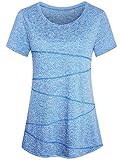 Sykooria Sportshirt Damen Sport Kurzarm Ausgestellt Flowy Rundhalsausschnitt Fitness Yoga Gym T-Shirt B