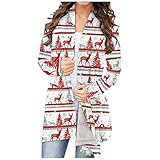 Cardigan Damen Lang Weihnachten Strickjacke Xmas Drucken Sweatshirt Lockerer Gemütliche Strickjacke Große Größen Longshirt Langarm Bluse Lustiger Weihnachtsk