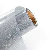 HTVRONT Glitzer Silber Plotterfolie textil-26cm x183cm Flexfolie für T-Shirts & S