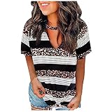 Dasongff Damen Sommer Oberteile Leoparden Streifen Kurzarm T-Shirt V-Ausschnitte Oberteile Leoparden Bluse Shirt Tops Tee Teenager Mädchen Kurzarmshirt Comfort Tshirt Loose Sw