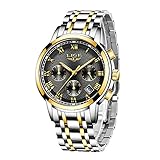 LIGE Herren Uhren Edelstahl Sport Wasserdicht Analoger Quarz Uhr Lässig Chronograph Kalender Schwarz Armbanduhr M