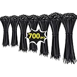 700 Stück Schwarz Kabelbinder Set Cable Ties Kleine Schwarze Klein Kabelbinder Breite 4mm Zip Tie Länge 100/150/200/250/300mm，Kabelbinder UV Beständig mit 48 kg Zugfestigkeit, Industrie Kabelb