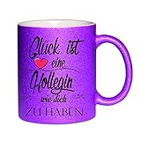 Glitzertasse (Purple) ' Glück ist eine Kollegin wie dich zu haben ' - Kaffeetasse, bedruckte Tasse mit Sprüchen oder Bildern, Bürotasse,