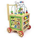 Lauflernwagen Holz Baby Lauflernhilfe Laufwagen Baby Gehhilfe Laufhilfe für Baby Spielzeug ab 6 Monate,Baby Walker Motorikwürfel Babyspielzeug ab 1 Jahr,Baby Holzspielzeug ab 1 Jahren Mädchen Jung