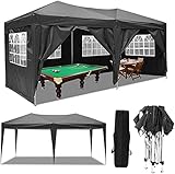 Serface Pavillon Faltpavillon 3x6 Wasserdicht Faltbare Gartenpavillon Festival Sonnenschutz Faltpavillon, UV-Schutz mit 4 Seitenteilen für Garten/Party/Hochzeit/Picknick (3x6m Ascheschwarz)