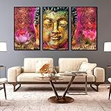 Moderne Heimdekoration Leinwand Wandmalerei Goldene Buddha Statuen Religiöse Lotus HD Druck Poster Kunst Bild für Wohnzimmer-40x60cmx3 Kein R