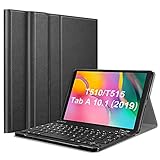 Fintie Tastatur Hülle für Samsung Galaxy Tab A 10.1 Zoll 2019 SM-T510/T515 Tablet-PC - Ultradünn leicht Schutzhülle mit magnetisch Abnehmbarer drahtloser Deutscher Bluetooth Tastatur, Schw