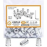 VIGRUE 80 Stück Einschraubmuffen M8x20mm, Eindrehmuffe Innensechskant mit Abdeckrand für Holzmöbel, Gewindeeinsatz Muttern Hex Innensechskantmuttern aus verzinktem S